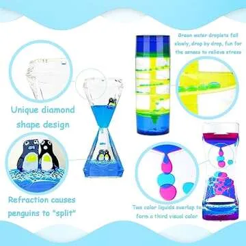 MATIRISE Liquid Motion Bubbler for Kids and Adults - Set of 3 Sensory Fidget Toys - Calming Stress Management and Sensory Play - Colorful Liquid Timer for Perfect Desk Décor
