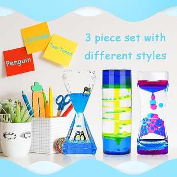 MATIRISE Liquid Motion Bubbler for Kids and Adults - Set of 3 Sensory Fidget Toys - Calming Stress Management and Sensory Play - Colorful Liquid Timer for Perfect Desk Décor