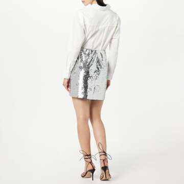 The Drop Women's Flora Sequin Mini Skirt Silver, 2X, Plus Size