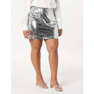 Flora Sequin Mini Skirt Silver Plus Size 2X by The Drop