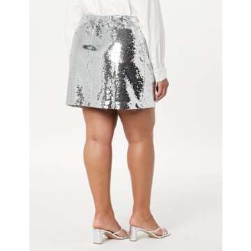 Flora Sequin Mini Skirt Silver Plus Size 2X by The Drop