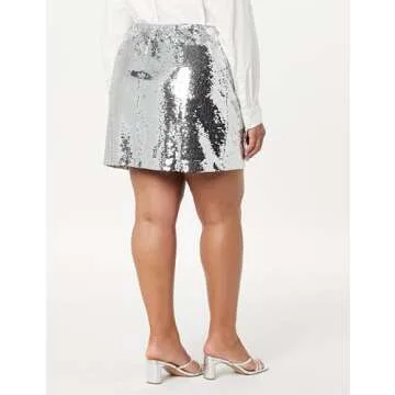 Flora Sequin Mini Skirt Silver Plus Size 2X by The Drop