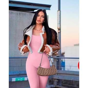 OQQ Women's Ribbed Adjustable Spaghetti Straps Jumpsuit