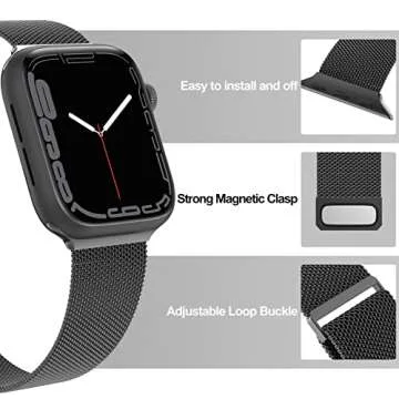 EPULY Compatible with Apple Watch Band 44mm 45mm 46mm(Series 10) 49mm,Stainless Steel Mesh Loop Magnetic Clasp for iWatch Ultra Series 9 8 SE 7 6 5 4 Women Men -49/46/45/44mm Black