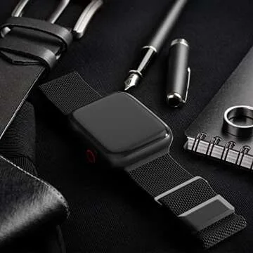 EPULY Compatible with Apple Watch Band 44mm 45mm 46mm(Series 10) 49mm,Stainless Steel Mesh Loop Magnetic Clasp for iWatch Ultra Series 9 8 SE 7 6 5 4 Women Men -49/46/45/44mm Black