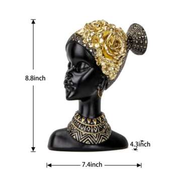 African statue for home decorations,African statues and sculptures for shelf bookshelf living room tabletop shelves bedroom office modern decor accent,African decor women black figurine golden color