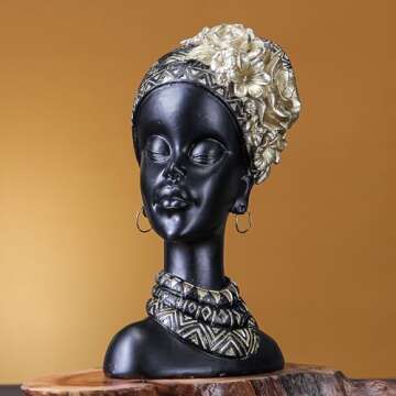 African statue for home decorations,African statues and sculptures for shelf bookshelf living room tabletop shelves bedroom office modern decor accent,African decor women black figurine golden color