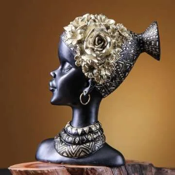 African statue for home decorations,African statues and sculptures for shelf bookshelf living room tabletop shelves bedroom office modern decor accent,African decor women black figurine golden color