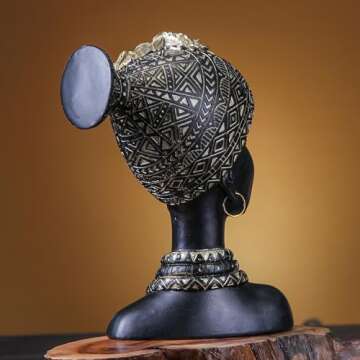 African statue for home decorations,African statues and sculptures for shelf bookshelf living room tabletop shelves bedroom office modern decor accent,African decor women black figurine golden color