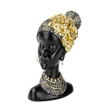 African statue for home decorations,African statues and sculptures for shelf bookshelf living room tabletop shelves bedroom office modern decor accent,African decor women black figurine golden color