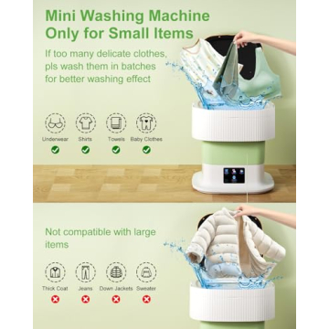 60W Portable Washing Machine, 13L Mini Laundry Washer with 3 Modes Cleaning for Underwear, Baby Clothes,Shirt,Small Delicates.Foldable Washer and Dryer Combo for Apartment,Home,Hotel,Camping,RV(Green)
