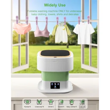 60W Portable Washing Machine, 13L Mini Laundry Washer with 3 Modes Cleaning for Underwear, Baby Clothes,Shirt,Small Delicates.Foldable Washer and Dryer Combo for Apartment,Home,Hotel,Camping,RV(Green)