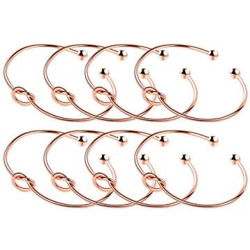 ANBALA Love Knot Bangle Bracelet Bridesmaid Gifts Bracelets, Tie The Knot Cuff Bangle Stretch Bracelet for Bridesmaid, Rose Gold Tone, Set of 8