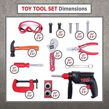 STEAM Life Kids Toddler Tool Set - Toy Tool Set with Electric Toy Drill, Toddler Tool Box, Toy Hammer, Red Manual Drill Tool Play Set - Pretend Play Toy Tools for Kids Ages 3 4 5 6 7 8 Year Old Boy