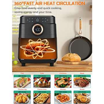 ALLCOOL Air Fryer 5.8 QT Airfryer 1700W 8-in-1 One Touch Digital Air Fryer Cooker with Nonstick Deta...