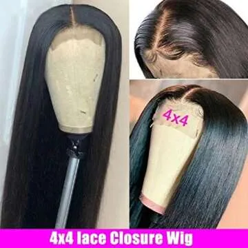 SUNKASA 4x4 Straight Lace Closure Wigs Human Hair 180 Density