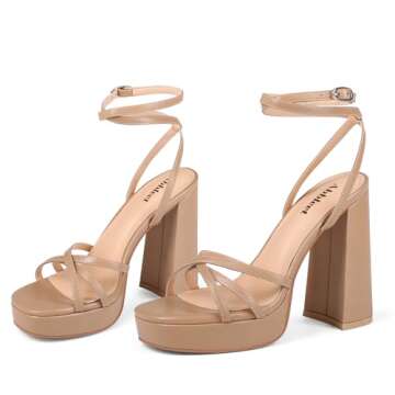 Abbleet Platform Heels for Women Strappy Block Chunky High Heels Open Toe Ankle Strap Sandals Fashio...
