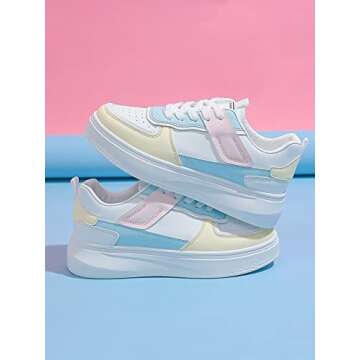 Stylish WDIRARA Women's Colorblock Lace Up Skater Sneakers for Everyday Wear