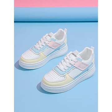 WDIRARA Colorblock Lace Up Women's Skater Sneakers