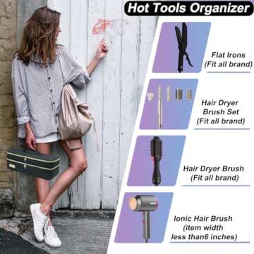 Double-layer Hair Tools Travel Bag with Heat Resistant Mat for Revlon One-Step Hair Dryer, Water Resistant Carrying Case for Shark Flexstyle and Dyson (Black)