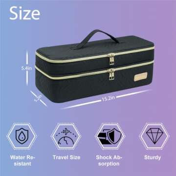 Double-layer Hair Tools Travel Bag with Heat Resistant Mat for Revlon One-Step Hair Dryer, Water Resistant Carrying Case for Shark Flexstyle and Dyson (Black)