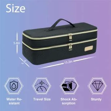 Double-layer Hair Tools Travel Bag with Heat Resistant Mat for Revlon One-Step Hair Dryer, Water Resistant Carrying Case for Shark Flexstyle and Dyson (Black)