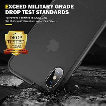 Humixx Shockproof Series for iPhone X Case/iPhone Xs Case [Military Grade Drop Tested] [Upgraded Nano Material] Translucent Matte with TPU Bumper, Protective Phone Case for iPhone X/XS - Black