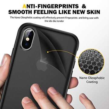 Humixx Shockproof Series for iPhone X Case/iPhone Xs Case [Military Grade Drop Tested] [Upgraded Nano Material] Translucent Matte with TPU Bumper, Protective Phone Case for iPhone X/XS - Black