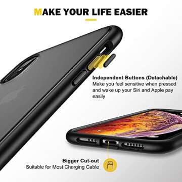 Humixx Shockproof Series for iPhone X Case/iPhone Xs Case [Military Grade Drop Tested] [Upgraded Nano Material] Translucent Matte with TPU Bumper, Protective Phone Case for iPhone X/XS - Black