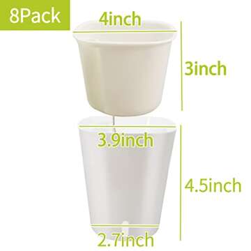 TCBWFY 4 Inch Self Watering Pots for Indoor Plants,8 Sets Self Watering Planter Pots with Visual Wat...