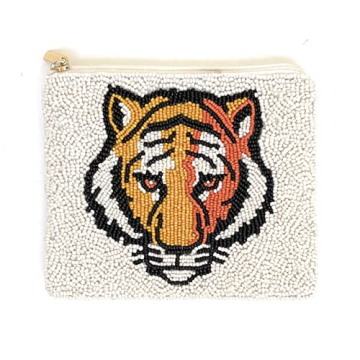 Handmade Tiger Beaded Coin Purse with Secure Zipper Closure - Stylish & Functional