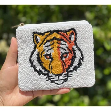 Handmade Tiger Beaded Coin Purse Secure Zipper Closure