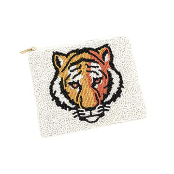 Handmade Tiger Beaded Coin Purse Secure Zipper Closure