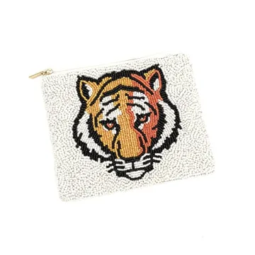 Handmade Tiger Beaded Coin Purse Secure Zipper Closure
