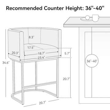 CarterChairr Counter Height Bar Stools Set of 2, 26.4" H Seat Height Upholstered Linen Barrel Counte...