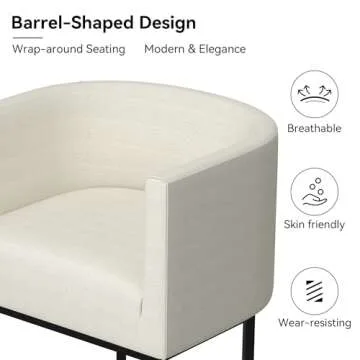 CarterChairr Counter Height Bar Stools Set of 2, 26.4" H Seat Height Upholstered Linen Barrel Counter Stools with Wrap-Around Back and Metal Legs for Kitchen Island, Performance Fabric in Beige