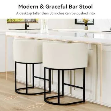 CarterChairr Counter Height Bar Stools Set of 2, 26.4" H Seat Height Upholstered Linen Barrel Counter Stools with Wrap-Around Back and Metal Legs for Kitchen Island, Performance Fabric in Beige