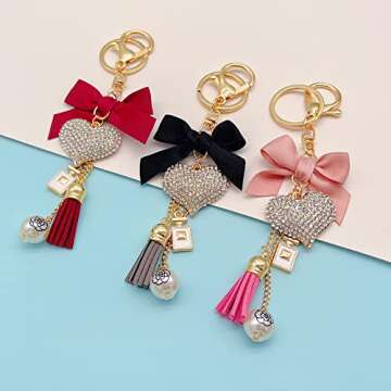 SWJEWEL Rhinestone Heart Keychain for Women Pink Bowknot Tassel Cute Car Key Ring Accessories Girl Bag Charms Handbag Purse Backpack Pendant Charms (Pink)