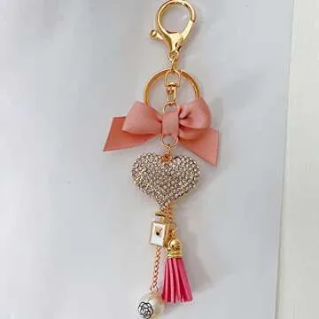 SWJEWEL Rhinestone Heart Keychain for Women Pink Bowknot Tassel Cute Car Key Ring Accessories Girl Bag Charms Handbag Purse Backpack Pendant Charms (Pink)
