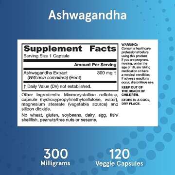 Jarrow Formulas® Ashwagandha Capsules, 300 mg Supplement Supports Normalized Resistance to Mental and Physical Stress, 120 Veggie Capsules, 60 Day Supply