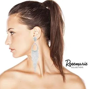 Rosemarie Collections Teardrop Fringe Crystal Duster Earrings - 5.75" Clip On Style