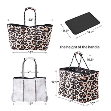 LMYYG Beach bag,Multipurpose Neoprene Bag,Large Tote Bag,Waterproof Shoulder Beach Bag for Travel Beach Gym Swimming (L-Leopard)