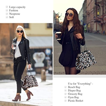 LMYYG Beach bag,Multipurpose Neoprene Bag,Large Tote Bag,Waterproof Shoulder Beach Bag for Travel Beach Gym Swimming (L-Leopard)