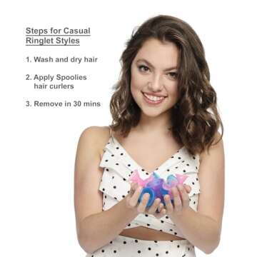 Spoolies Original Hair Curlers, Heatless Silicone Rollers with Mesh Bag Gift for Natural Hair, Hair Extensions plus Wigs, Made in USA, 15 Jumbo Size (Beachy Blue)