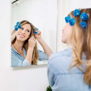 Spoolies Original Hair Curlers, Heatless Silicone Rollers with Mesh Bag Gift for Natural Hair, Hair Extensions plus Wigs, Made in USA, 15 Jumbo Size (Beachy Blue)