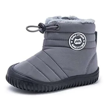 BMCiTYBM Baby Snow Boots Boys Girls Winter Infant Shoes Anti-Slip 6 9 12 18 24 Months Faux Fur Grey Size 18-24 Months Toddler