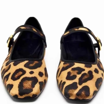 Moyilishan Women's Leopard Hair Mary Jane Flats Square Toe Bow Tie Ballet Flats for Women Buckle Strap Comfortable Ballerina Shoes in Size 7.5