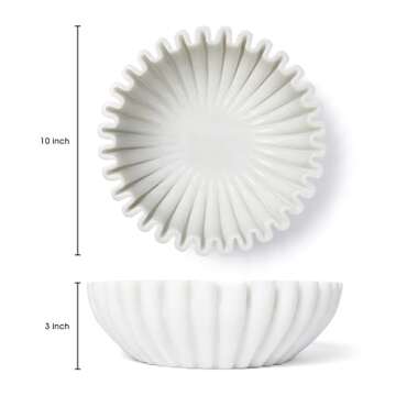 Spaceneat Fluted Marble Bowl Decorative - 10" Marble Fruit Bowl for Kitchen Counter - Large Decorati...