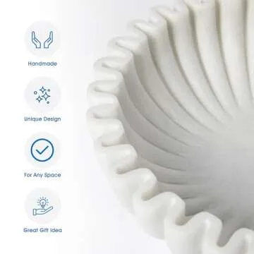 Spaceneat Fluted Marble Bowl Decorative - 10" Marble Fruit Bowl for Kitchen Counter - Large Decorative Bowls for Home Decor - Marble Ruffle Bowl, Scalloped Bowl, Stone Bowl Decorative, Concrete Bowl