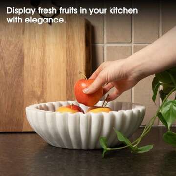 Spaceneat Fluted Marble Bowl Decorative - 10" Marble Fruit Bowl for Kitchen Counter - Large Decorative Bowls for Home Decor - Marble Ruffle Bowl, Scalloped Bowl, Stone Bowl Decorative, Concrete Bowl